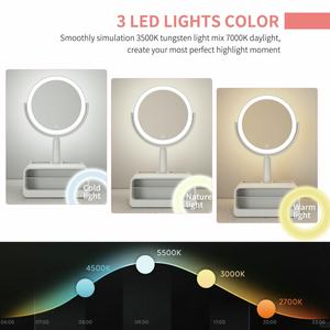 Bảng Máy tính để bàn chiếu sáng 360 độ xoay mỹ phẩm thắp sáng LED vòng Vanity lưu trữ trang điểm Vanity với ánh sáng lên gương - Product Image 5