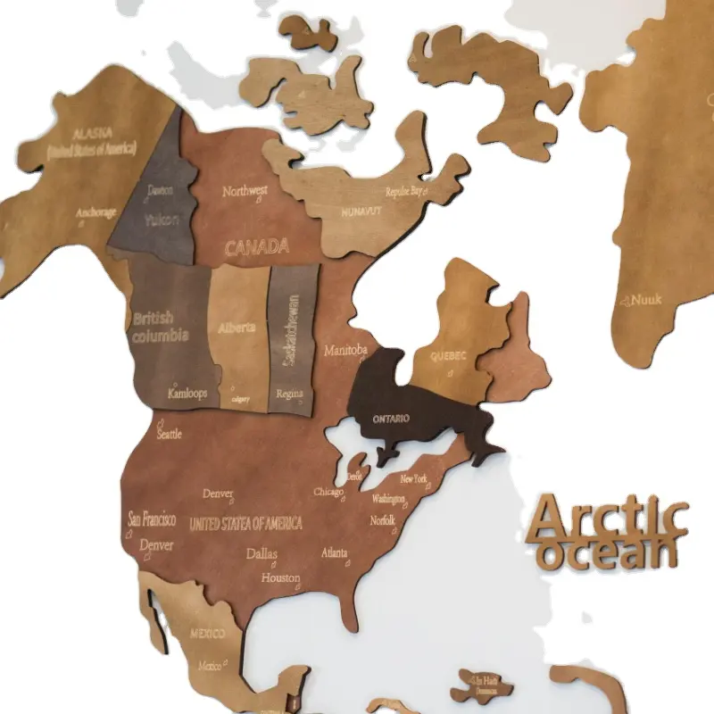 Mappa del mondo in legno marrone 3D per la decorazione della parete mappa del mondo in legno 3D regali di geografia per la decorazione della parete dell'ufficio