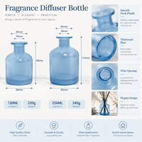 Bouteille diffuseur de parfum en verre bleu 120ml 250ml, récipient diffuseur à bâtonnets, huile essentielle, décoration d'intérieur, vente en gros