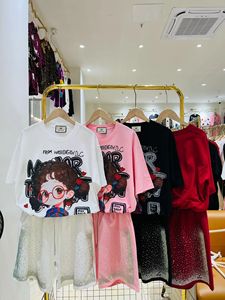 <span class=keywords><strong>Conjunto</strong></span> de Camiseta y Pantalones Cortos de Algodón para Mujer con Estampado de Dibujos Animados y Pedrería OC904 - Product Image 2