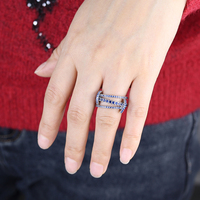 Mode argent plaqué 3 pièces cercle anneaux pavé Bling bleu Zircon Multi pièces pile doigt complet bijoux de mariage