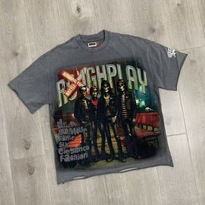 T-shirt Boxy <span class=keywords><strong>Homme</strong></span> 100% Coton Imprimé Graffiti RoughPlay avec Strass Thermocollés – Collection Streetwear – Nouvelle Vente Chaude - Product Image 5
