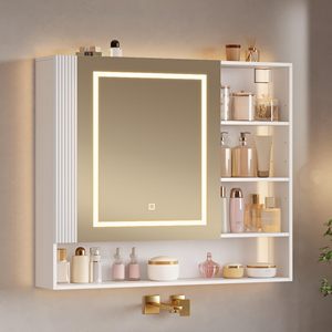 Armoire murale de salle de bain moderne SENYU avec miroir LED et étagères ouvertes pour le rangement - Product Image 1