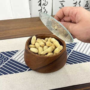 Tazón redondo de madera con tapa de 13.5 cm para nueces y aperitivos, plato para servir en fiestas - Product Image 1