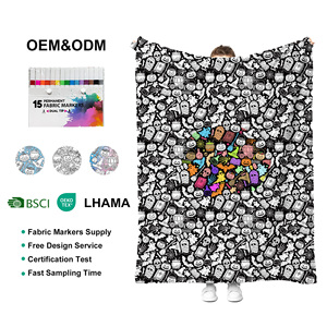 Factory <strong>Halloween</strong> Gift Color in Fleece Sherpa Kid Children Washable Oversized Washable DIY Coloring Throw <strong>Blanket</strong> With Markers - Product Image 1