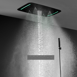 Sistema de Ducha LED Empotrable <span class=keywords><strong>en</strong></span> Techo, 5 Funciones, Negro Mate, con Efecto Lluvia, Cascada y Niebla, para Baño - Product Image 4