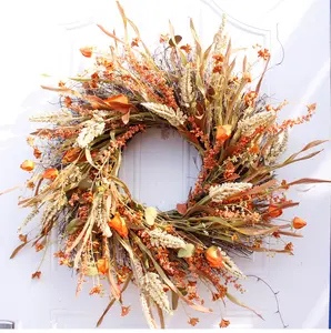 Couronne pour porte d'entrée de mariage, g, couleur dorée, cercle de blé, guirlande d'automne, décoration de maison, de mariage, guirlande d'automne