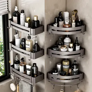 Bathroom Stainless Steel Rustproof Self Adhesive Corner Shower Shelf Without Drilling