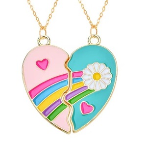 Collar de Mejores Amigas con Colgante de Unicornio Arcoíris Esmaltado en Forma de Corazón, Collar con Colgante Dividido para Mujeres - Product Image 3