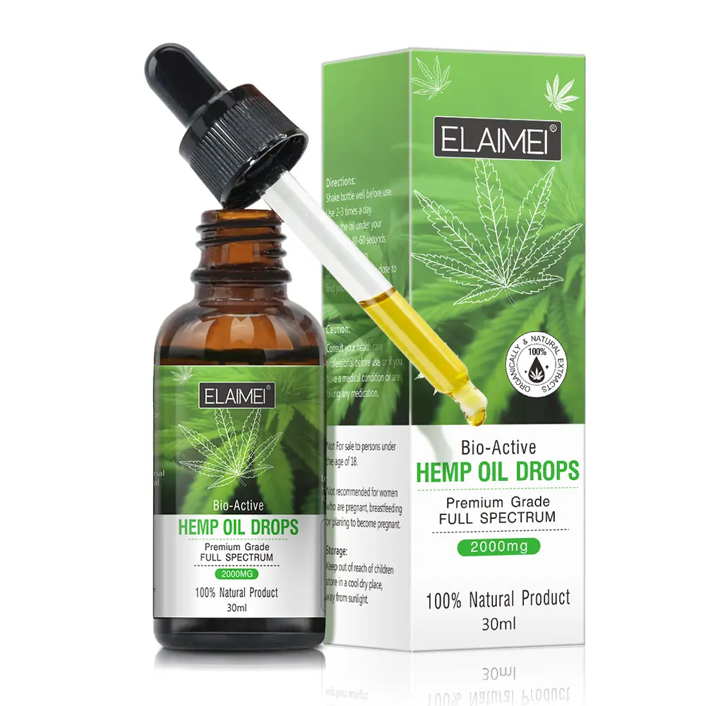 ELAIMEI 100% Natural Products 30ml 2000mg Omega Bioactive Full Spectrum Stress Pain Anxiety Relief Hemp Oil