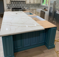 Plaques de cuisine en Quartz, de taille personnalisée, épais, moderne, chinois, plan de travail en pierre dorée, calacita, pour projets d'hôtel, 7 pièces