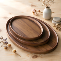 Plateau de service ovale multifonctionnel en bois de noyer, style chinois moderne, durable, pour boissons, aliments, décoration de la maison
