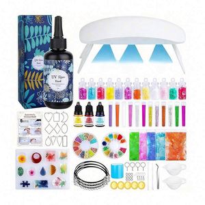 Handmade Jewelry Resin <b>Kit</b> DIY UV Hard Crystal Clear LED Lamp Silicone Molds Glitter Foil Flowers <b>MODEL</b> Keychain - Product Image 1