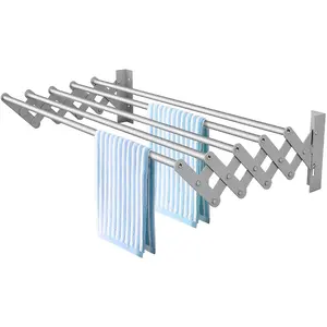 Aluminum Retractable Wall Mountded Clothes Drying Rack Garment Hanger for Laundry Room