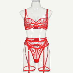 Sexy Hot See Through Mesh Red Women Sleepwear Valentine's Day Custom Erotic Bodycon Lingerie Set - Product Image 5