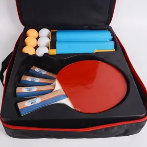 Fabrika özel sağlanan Ping Pong kürekler seti, geri çekilebilir Net,4 raketleri, 8 topları, prim masa tenisi raket setleri için in/açık