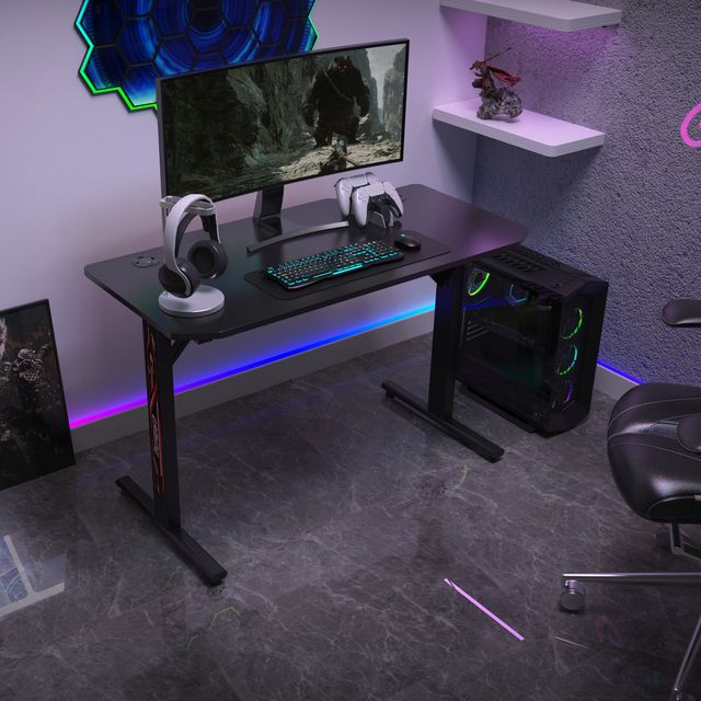 V-mounts Convertible Modern Design Black Gaming Desk Fixed Height 760mm Corner Table Home/Office/Computer Room Load 80kg/177lbs