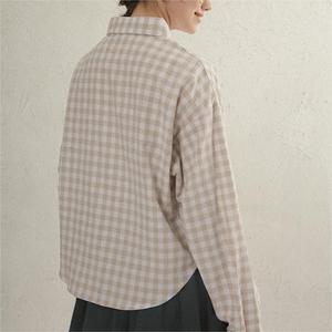 OEM Casual manica lunga girocollo Vintage top camicette all'ingrosso su misura <span class=keywords><strong>di</strong></span> cotone <span class=keywords><strong>lino</strong></span> <span class=keywords><strong>femminile</strong></span> camicie per donna Plaid - Product Image 4