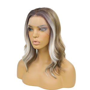 <span class=keywords><strong>Peluca</strong></span> de Cabello Sintético con Reflejos, sin Pegamento, Pre-Depilada, Estilo Bob en Capas, Color Castaño Claro, Blanco Ondulado, con Frente de Encaje 13x4, Resistente al Calor - Product Image 4