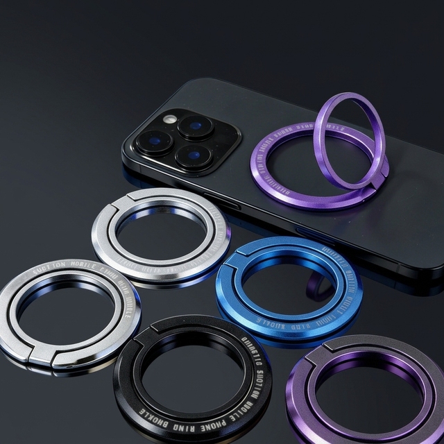 N52 Strong Magnetic Phone Ring Holder Ultra-Thin Zinc Alloy 360° Rotatable Kickstand Compatible with Magnetic Charging