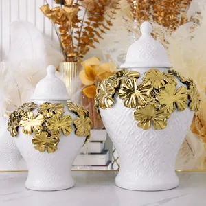 J244 Luxury Decoration Home Decorative Gold Rose Flower Vase Jar Ceramic Ginger Jar For Wedding Centerpieces