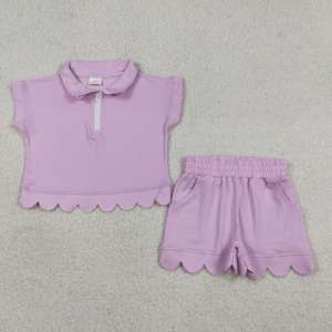 ชุดเสื้อผ้าเด็กผู้หญิงสีพื้น RTS Boutique รุ่นใหม่สำหรับฤดูร้อน ดีไซน์ขอบหยัก กางเกงขาสั้น ชุดเสื้อผ้าเด็ก - Product Image 4