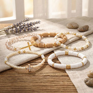 Ensemble de bracelets croisés de plage Go2boho, bracelets superposés en perles Heishi, bijoux bohèmes chrétiens pour femmes - Product Image 3