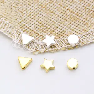 S925 Sterling silver glossy triangle geometric spacer beads Handmade beaded material five-pointed star round piercing pendant