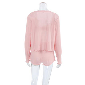 Damen pyjamas Sommer gestrickt Langarm Cardigan Unterwäsche Shorts Dreiteilige Nachtwäsche Großhandel OEM Custom Logo Dessous - Product Image 5