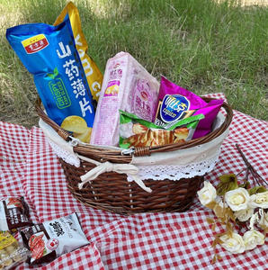 Cesto da Picnic in <span class=keywords><strong>Vimini</strong></span> con Doppio Manico e Rivestimento in Lino, Cesto da Spiaggia in Rattan con Coperchio, Vendita Diretta dalla Fabbrica - Product Image 2
