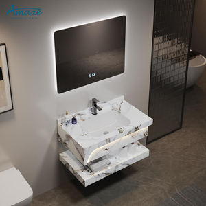 Ensemble de meubles-lavabos de salle de bain de luxe modernes à double couche en ardoise, <span class=keywords><strong>avec</strong></span> éclairage LED intelligent et lavabo en marbre, à fixation murale - Product Image 5