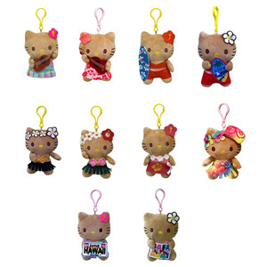 Bonito Cartoon Kitty Hawaii Praia Natação Anel Surfing Brown Skin Cat Keychain Bag Pingente Plush Toy Hawaii Plush Toy - Product Image 1