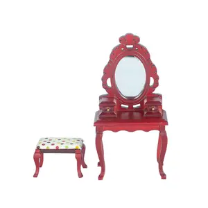 1: 12 Dollhouse Mini Móveis com Espelho Dressing Table Drawer Table com Stool Girl Toy Dollhouse Fornecedor