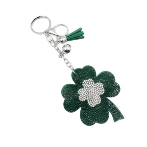 New Sparkling Diamond <b>Studded</b> Shamrock Clover Key Chains Korean Flannel Tassel Keyring Car <b>Bag</b> Pendant for St.Patrick's Day Gift - Product Image 5