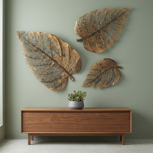 Conjunto de Arte Mural Moderno con Hojas Doradas, Adornos Decorativos Florales Botánicos Hechos a Mano, Forma Irregular, Paquete de Varias Piezas - Product Image 2