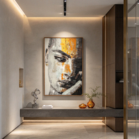 Art mural texturé peint à la main, portrait féminin abstrait fleuri, toile verticale, déco vintage chambre