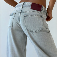 Jean en denim déchiré ample taille haute pour femme, respirant, style streetwear d'été