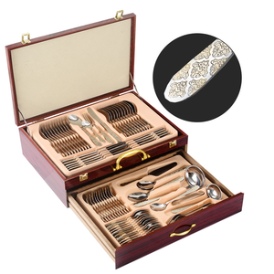 Venta superior 72 piezas Juego <span class=keywords><strong>de</strong></span> cubiertos <span class=keywords><strong>de</strong></span> acero inoxidable ecológico Cubiertos clásicos <span class=keywords><strong>Vajilla</strong></span> que incluye cuchillos Cucharas Restaurantes <span class=keywords><strong>de</strong></span> <span class=keywords><strong>madera</strong></span> - Product Image 3