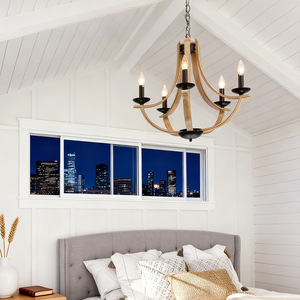 Wooden Chandelier E26 <b>Led</b> <b>Round</b> Black Kitchen Dining Room <b>Ceiling</b> <b>Light</b> Easy Installation - Product Image 4