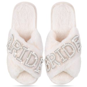 Wedding Plush Pearl <b>Bride</b>/Bridesmaid Cross Strap <b>Slippers</b>-Classic Elegant Gifts - Product Image 4