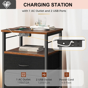 Đầu giường cao với trạm sạc và đèn Led, Bàn Cạnh Giường có ngăn kéo, kệ mở lưu trữ cho phòng ngủ, cổ điển - Product Image 4