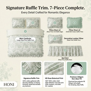 Juego de Edredón Floral HONI 100% Algodón, Diseño Botánico Vintage, Estilo Coquette Cottagecore, Suave y Ligero, Ropa de Cama para <span class=keywords><strong>Dormitorio</strong></span> - Product Image 2