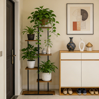 Organisateur de plantes à plusieurs niveaux en bois rustique et métal noir, étagère pour pots de fleurs pour l'intérieur, la maison, le patio et le jardin
