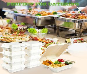 Canejoy 8x8 Inch 30 oz 3 Compartment Sugarcane Bagasse Clamshell Disposable <b>Takeaway</b> Food <b>Container</b> Lid Eco-Friendly - Product Image 3
