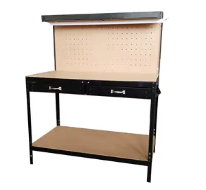 Boltless Industrial Workshop Operation Work Bench Garage Tool Cabinet Workbench With Pegboard And Light