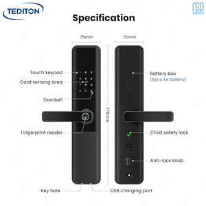 Ttlock แอปไบโอเมตริกซ์ที่ปลอดภัยด้วยรหัสผ่านดิจิตอลปุ่มกดมหากาพย์ล็อคประตูหลักอัจฉริยะด้วยการพิมพ์ลายนิ้วมือสำหรับประตู - Product Image 6