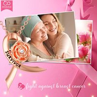 Collier pendentif en argent sterling plaqué or rose avec zircon, motif fleur de rose et ruban, pour survivante du cancer du sein
