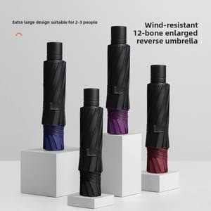 Grand parapluie manuel de 27 pouces à 12 côtes avec revêtement noir de conception classique Protection UV à double usage contre le soleil et la pluie Pliable à la main ouverte - Product Image 3