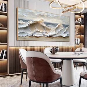 Pintura Texturizada en 3D de Olas Costeras, Arte Mural Abstracto Horizontal Inspirado en el Océano para Decoración de Sala de Estar Moderna o Vestíbulo de Hotel - Product Image 4