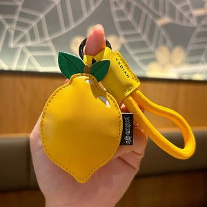 Eco-Friendly Women Car <b>Key</b> <b>Chain</b> High Quality Kids School Bag Pendant Soft PU <b>Leather</b> Cartoon Fruit Peach Cherry Lemon Keychain - Product Image 4